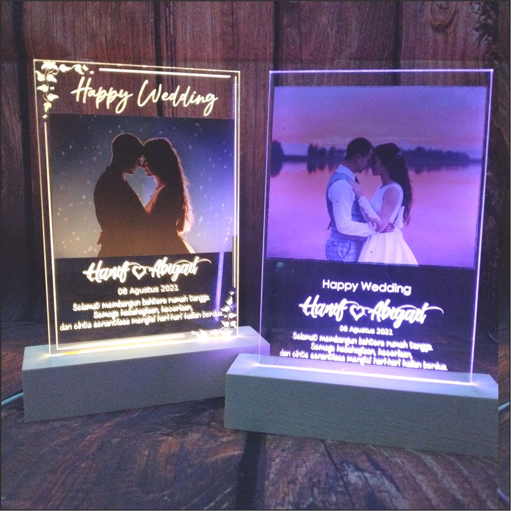 Lampu Tidur Foto Kado Pernikahan Hadiah Wedding 3D LED Akrilik CUSTOM FOTO &amp; DETAIL