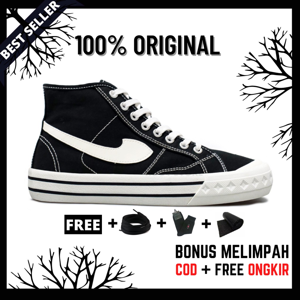 100% Original Sepatu Lokal Casual Black White Hi | Not Compass Retrograde Bw High