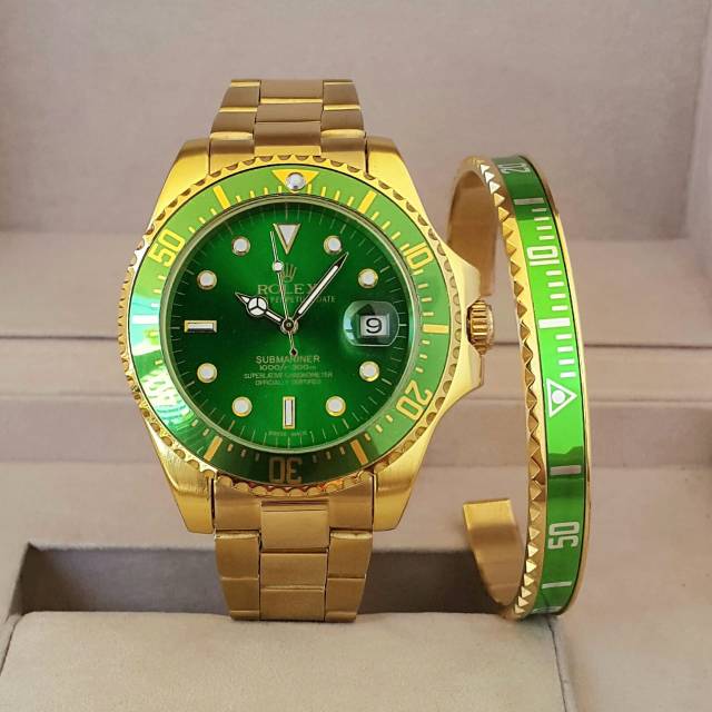 Jam Tangan Pria Rolex SUBMARINER GOLD Plus GELANG Tanpa Box