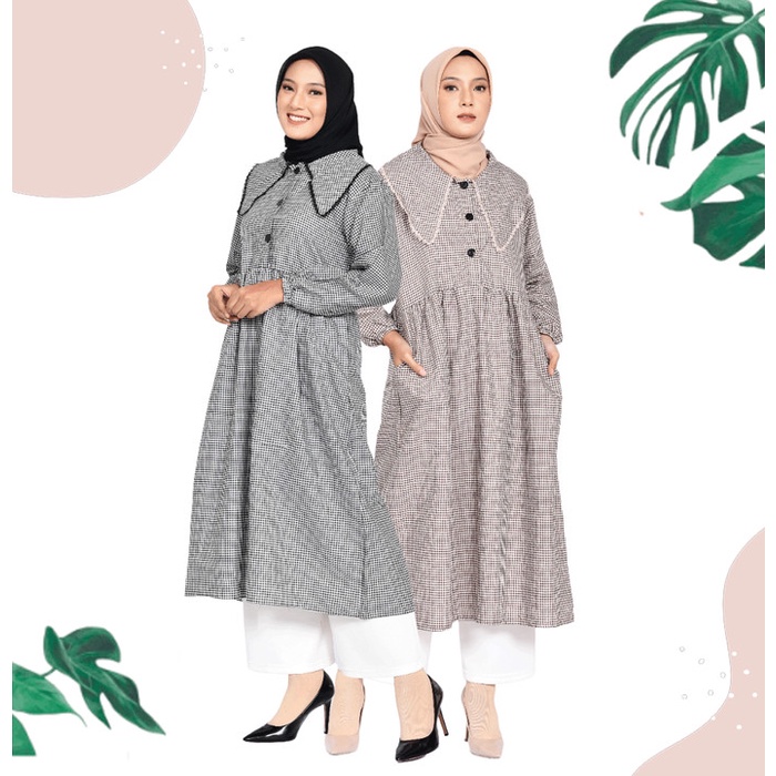 Yara - Gamis Vintage Casual Midi Dress Muslimah Jumbo Motif Kotak