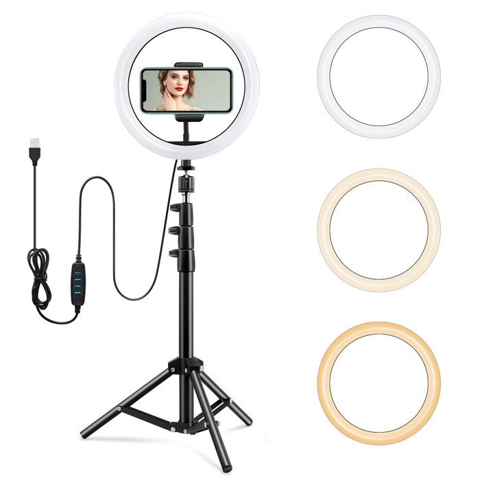 Ringlight Tripod LED 26cm MakeUp Vlog Lampu Ring light Holder HP Vlog Video Tiktok murah