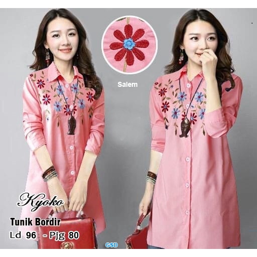 Tunik Yoko Bordir/Baju Tunik Rayon Motif Bordir / Kemeja Wanita Lengan Panjang Busui