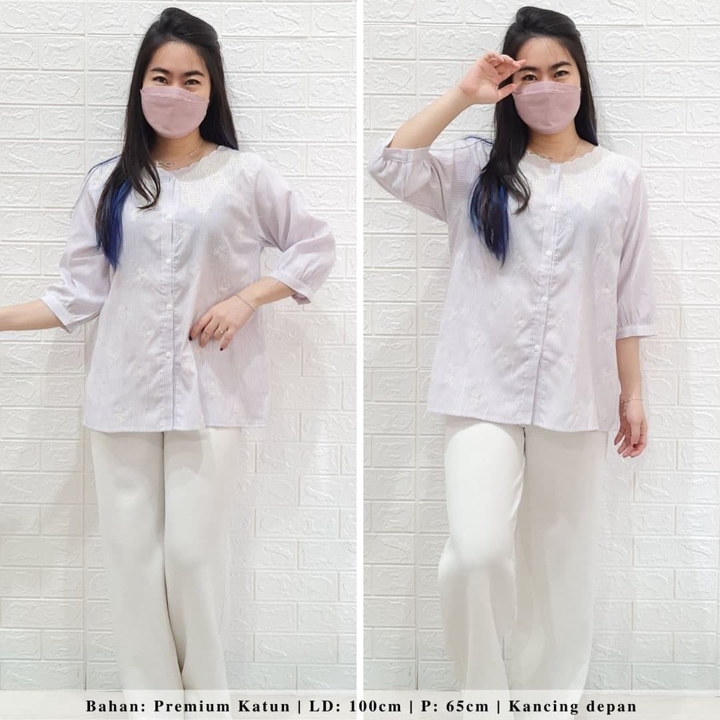 1082 stripes blouse kancing bordir