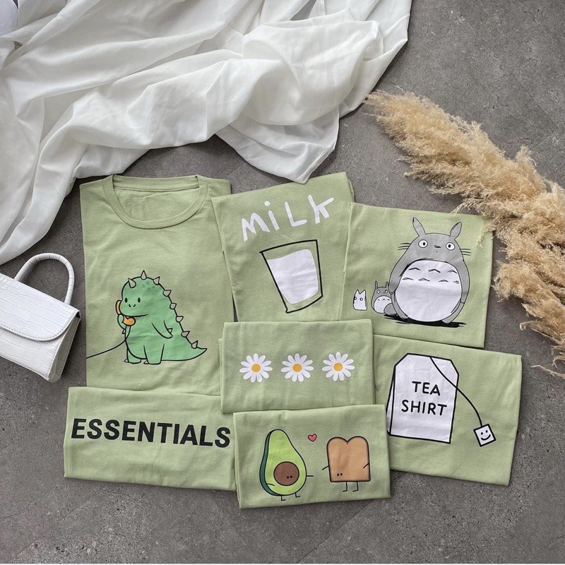 KAOS SAGE GREEN OVERSIZE | BAJU TSHIRT TUMBLR TEE MATCHA AVOCADO DINO TOTORO MINT HIJAU KATUN WANITA