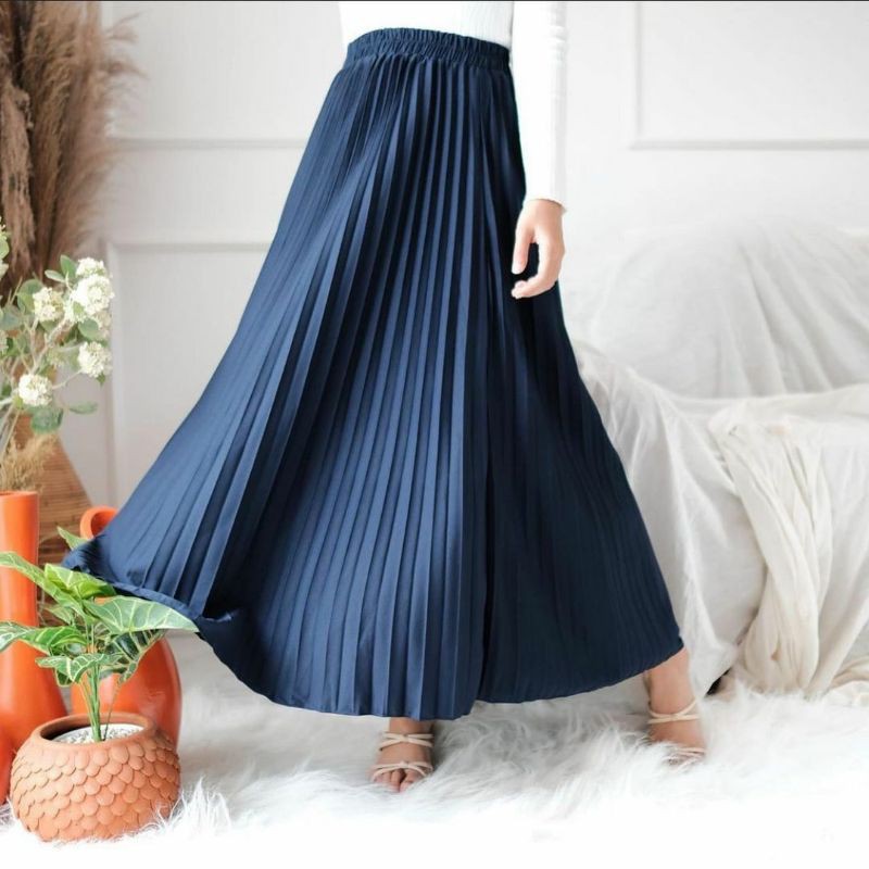 rok plisket premium warna navy