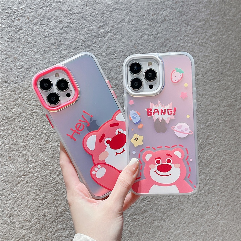 Casing iphone 11 12 13PROMAX X XS XR XSMAX 7 / 8plus shockproof Motif Beruang Strawberry