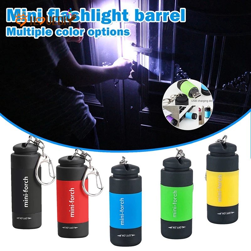 Gantungan Kunci Lampu Senter LED Mini Portable Anti Air USB Rechargeable Untuk Camping / Hiking