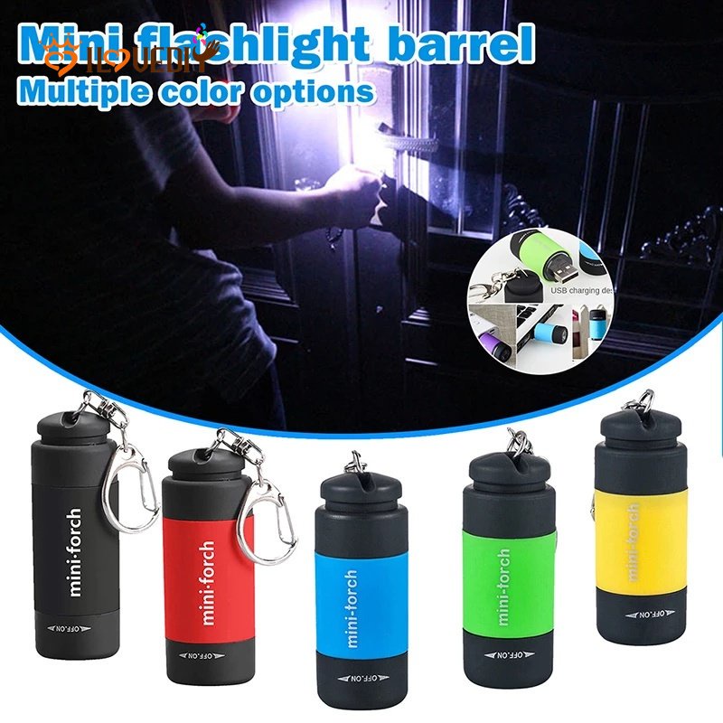 Gantungan Kunci Lampu Senter LED Mini Portable Anti Air USB Rechargeable Untuk Camping / Hiking