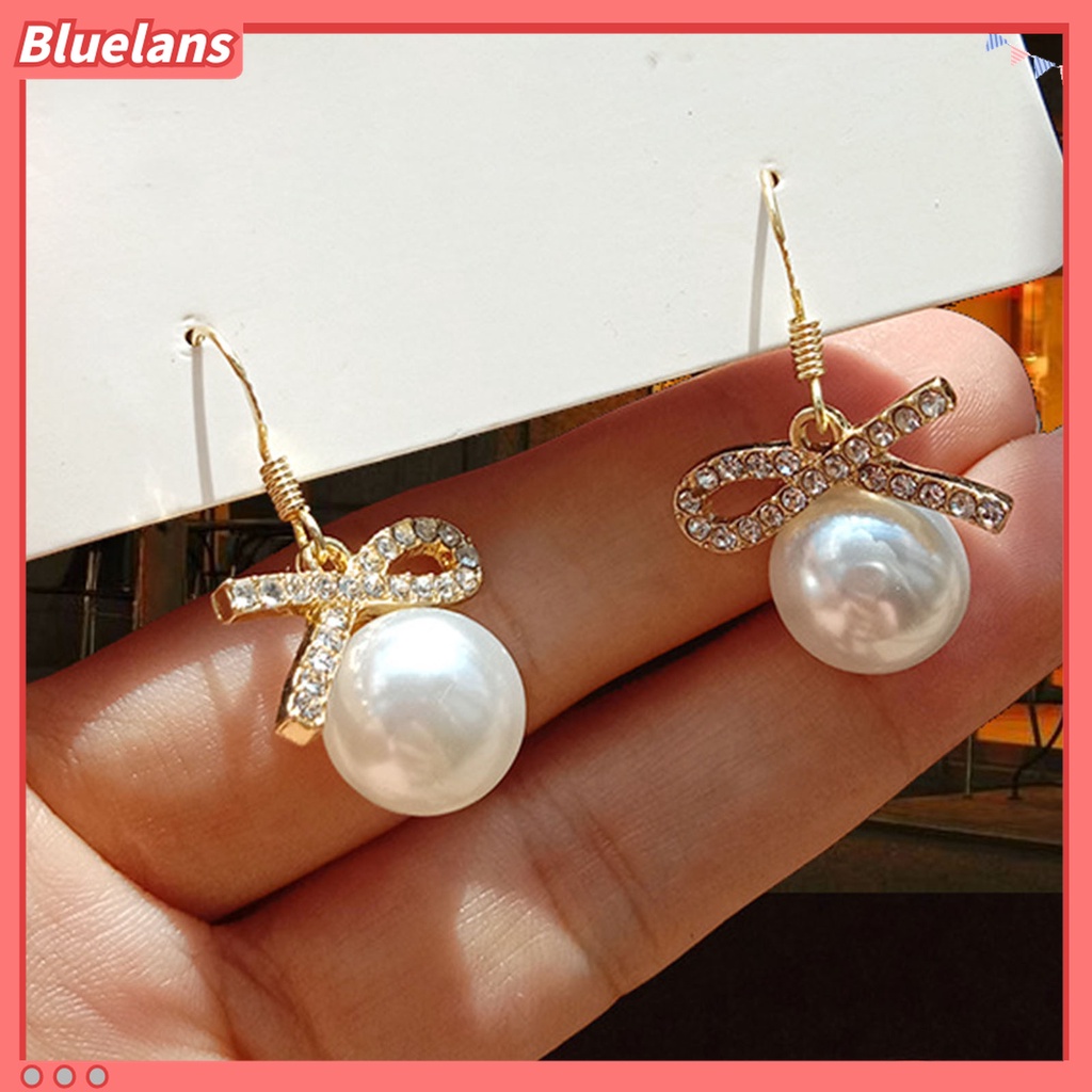 Bluelans Anting Stud Desain Pita Aksen Berlian Imitasi Untuk Wanita