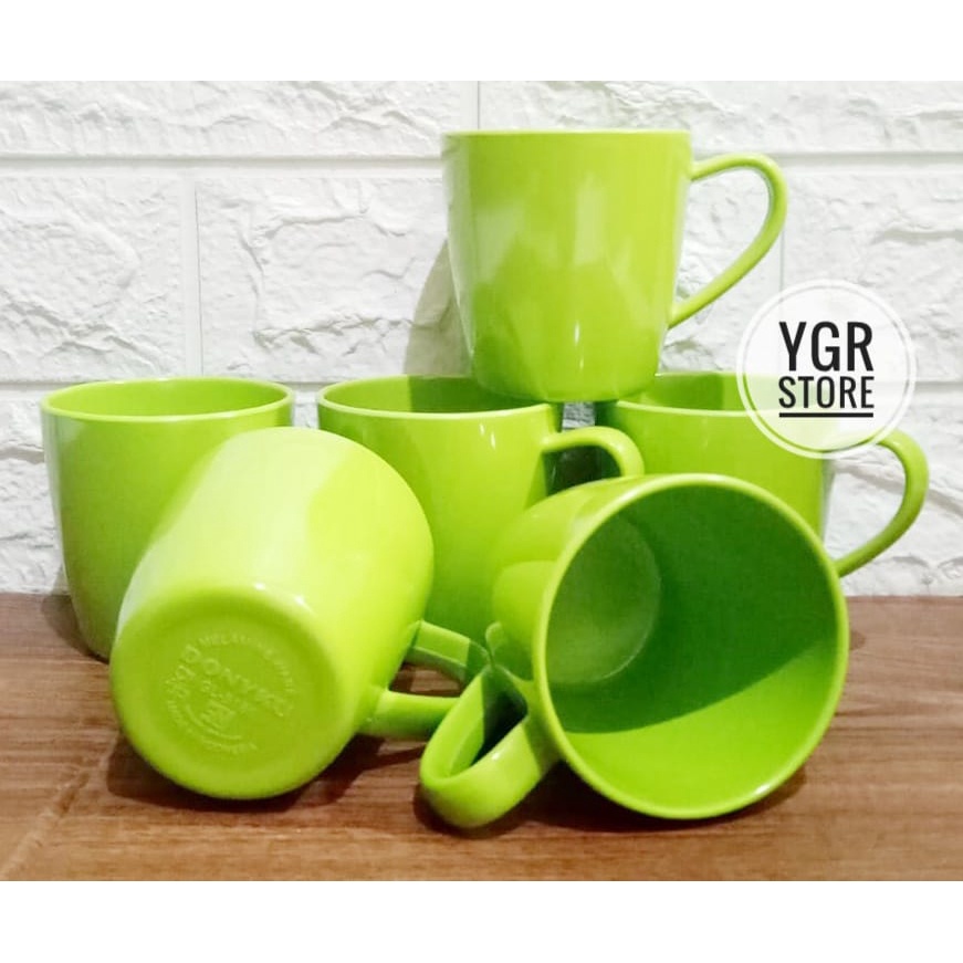 PROMO! 1 LUSIN 12PCS CANGKIR DONYKU/ CANGKIR MELAMIN/ CANGKIR TEH, KOPI/ WARNA; HIJAU STABILO/ TERMU