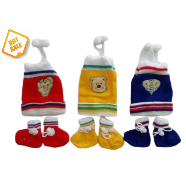 (SATUAN) TOPI BAYI SET RAJUT SET KAOS KAKI topi kupluk anak