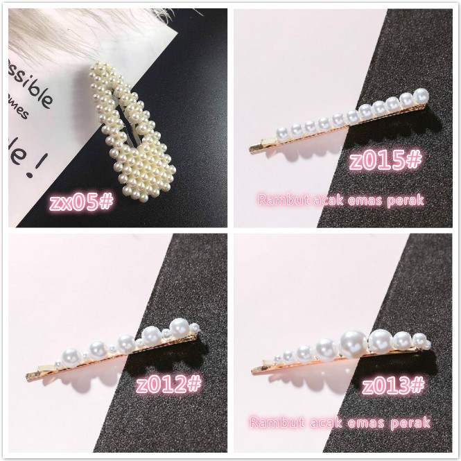Klip Penjepit Rambut dengan Model Sisi Ganda dan Hiasan Mutiara Bergaya Japanese Pearl hairpin