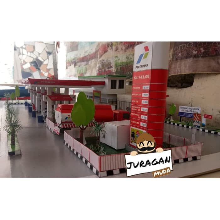 DIY Miniatur Papercraft SPBU Pertamina Plus Minimarket dan Kantor