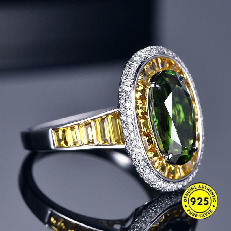 Cincin Model Terbuka Aksen Batu Permata Emerald Kuning Natural