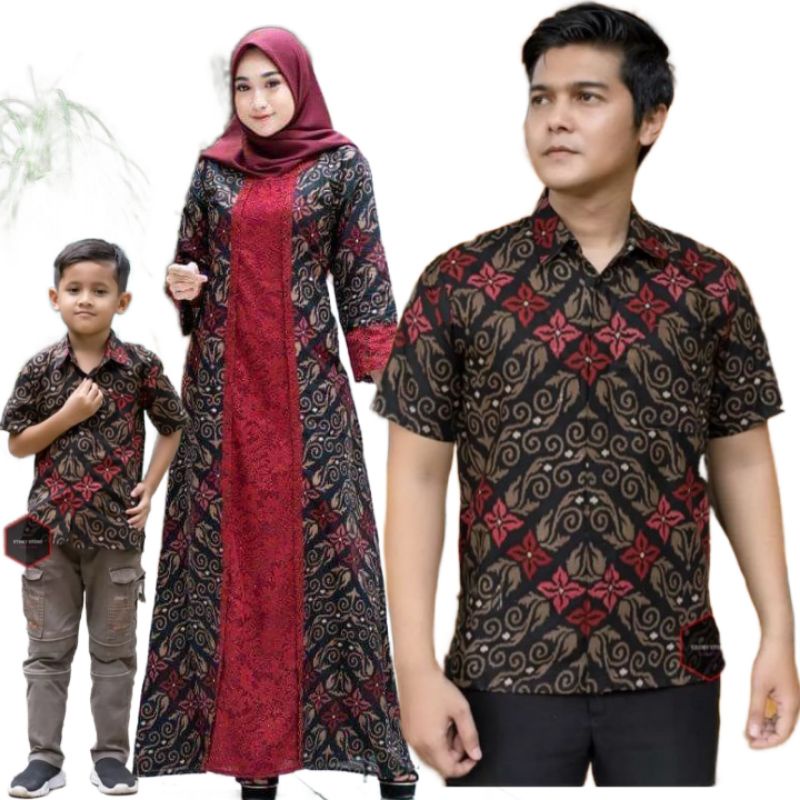 Batik couple keluarga sarimbit batik modern terbaru motif Tenun merah size s m l xl xxl