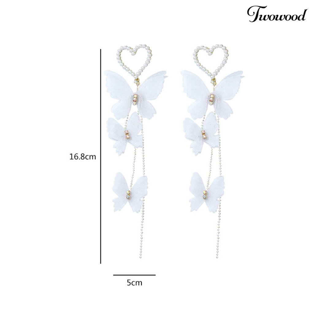 Twowood 1 Pair Alloy Drop Earrings Decorative Fashion Faux Pearl Butterfly Heart Drop Earrings for Holiday