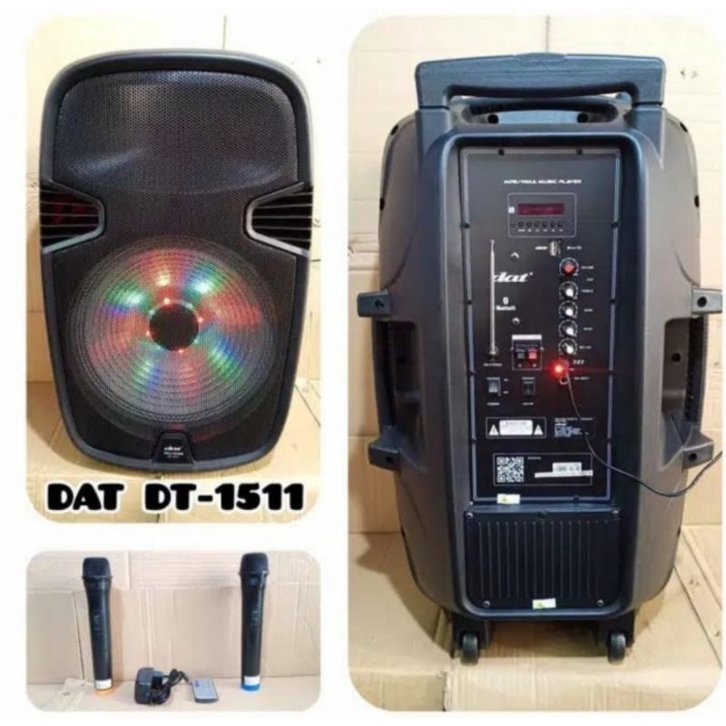 SPEAKER PORTABLE DAT DT 1511 ORIGINAL SPEAKER MEETING 15 INCH DAT DT1511 FREE 2 MIC WIRELESS