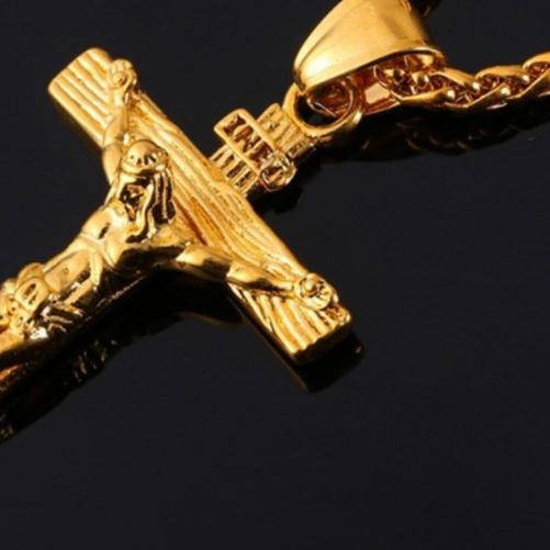 Kalung Salib Pria Titanium / Kalung Salib Titanium Pria / Kalung Pria - Gold