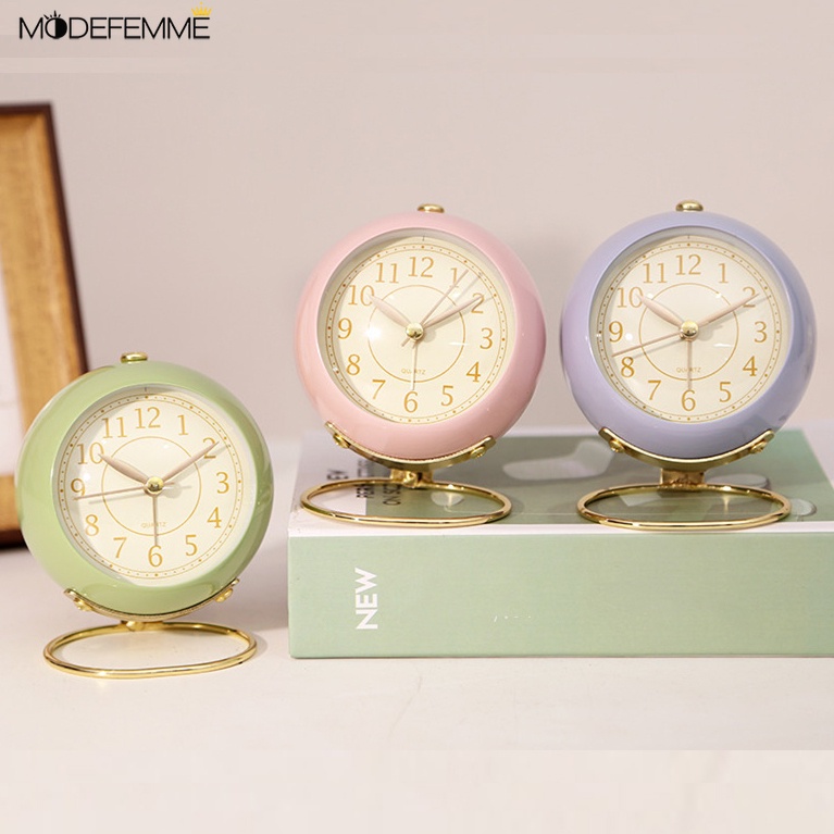 Jam Alarm Bahan Alloy Warna Macaron Gaya Nordic Retro Untuk Dekorasi Rumah