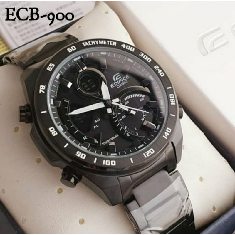 Jam Tangan Pria Merk Casio Edifice Type ECB-900 Black Original Bm Stainless Free Box Set