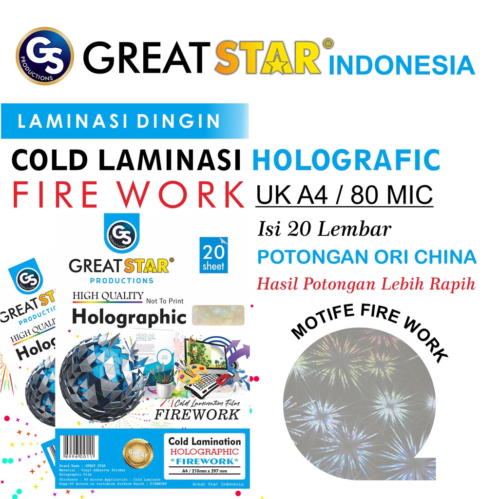 

Cold Lamination Film Holografic Firework A4/20 Lembar