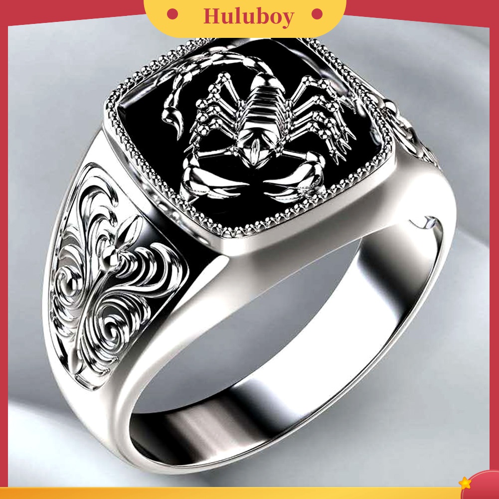 Huluboy Cincin Pria Desain Ukiran Kalajengking Bahan Alloy Untuk Hadiah Ulang Tahunclubpesta