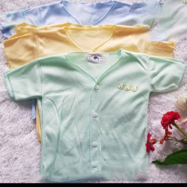 3 Pcs Oblong Lengan Pendek Kancing Dolphin - Baju Bayi Newborn - Atasan Bayi - Mix 3 Warna