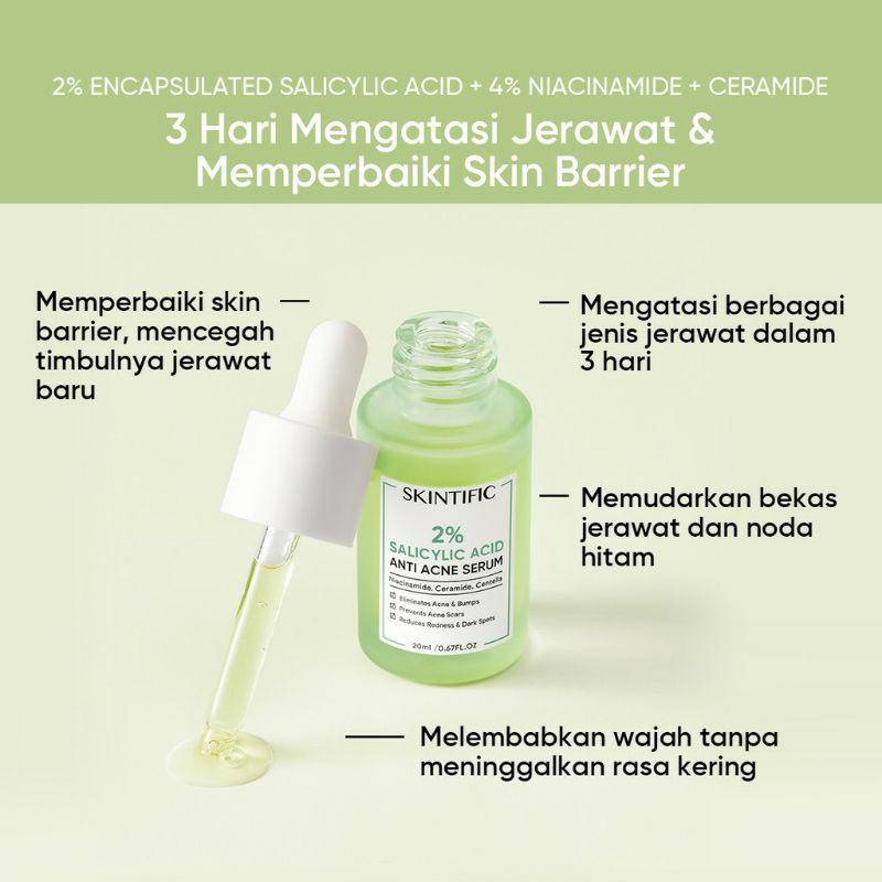 SKINTIFIC 2% SALICYLIC ACID Anti Acne Serum 20ml - Bebas jerawat dan noda hitam