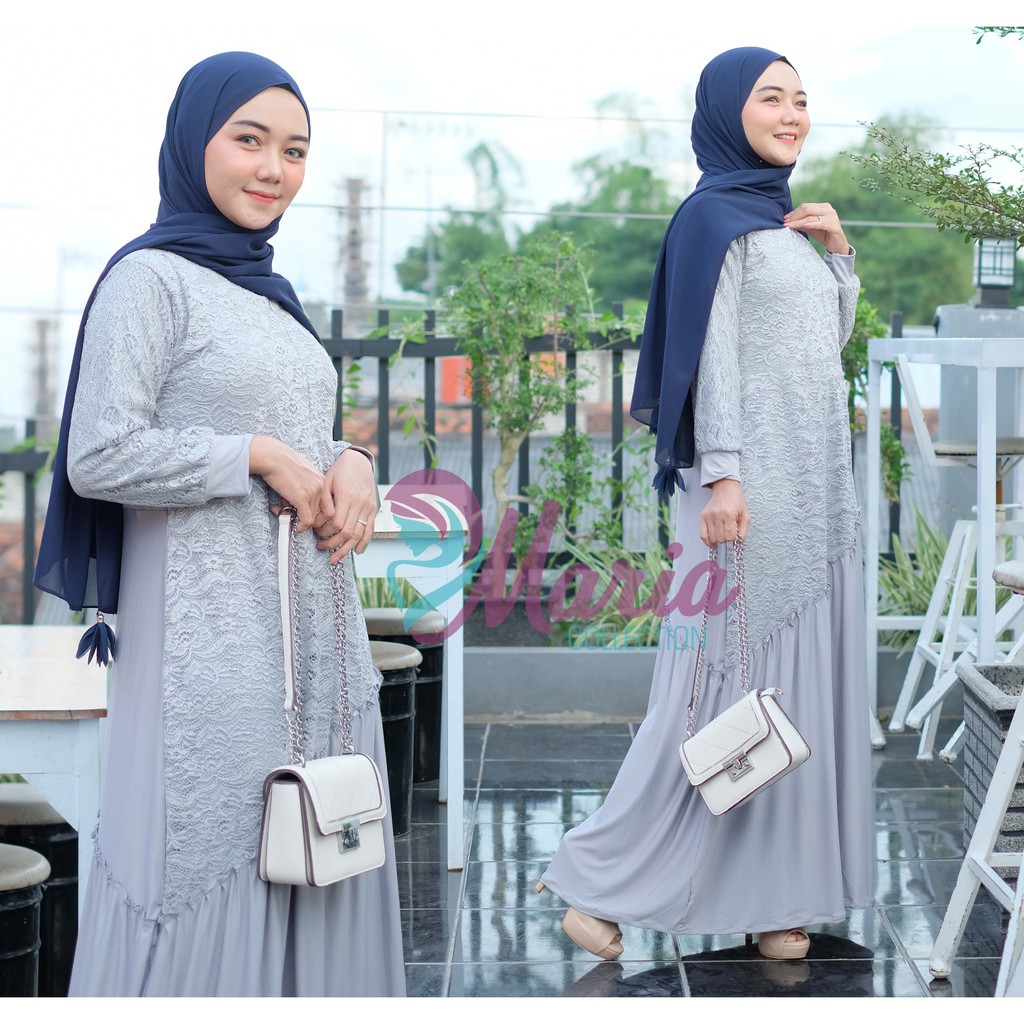 Dress Brokat / Brukat - Gamis jersey rempel miring murah cantik terbaru elegan