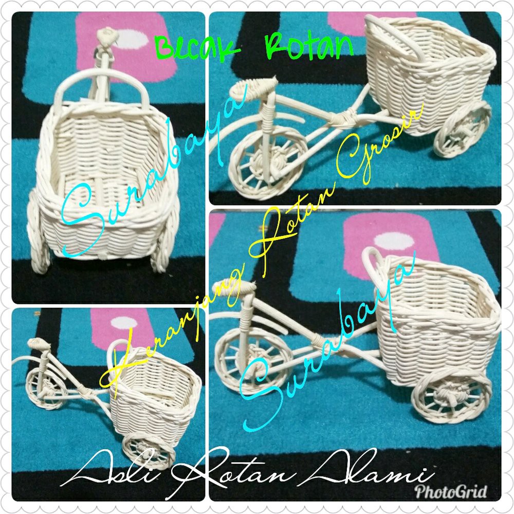 promo ecer vas bunga becak sepeda rotan asli sovenir anyaman