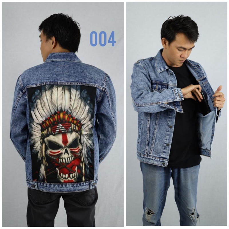 Jaket Jeans Printing Pria / Jaket Denim Pria Painting Sablon / Jaket Jeans Xpression - Sandwash Biru