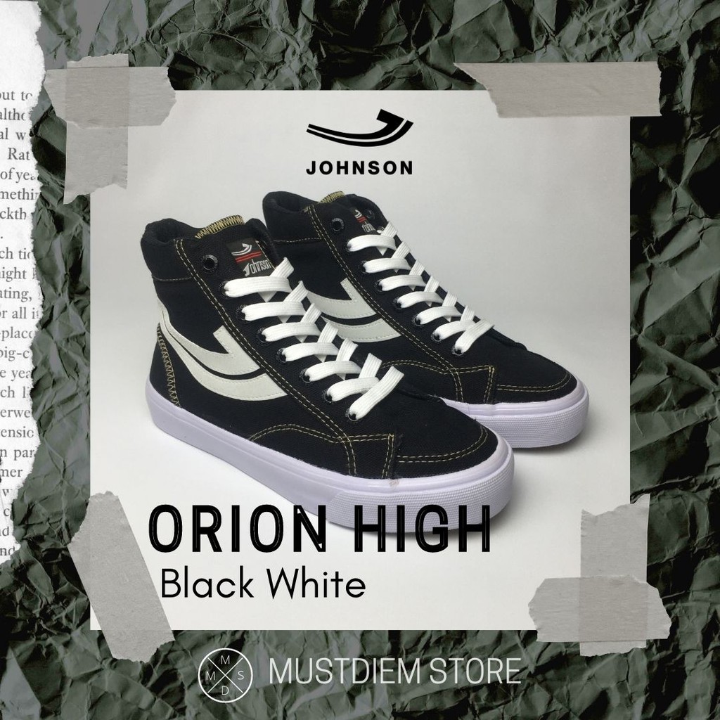SEPATU JOHNSON ORION HIGH - BLACK WHITE / HITAM PUTIH ORIGINAL