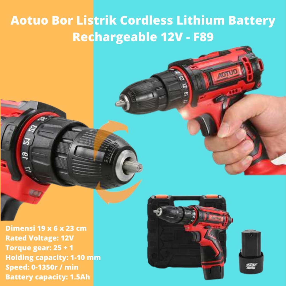 Aotuo Bor Listrik Cordless Lithium Battery Rechargeable 12V - F89