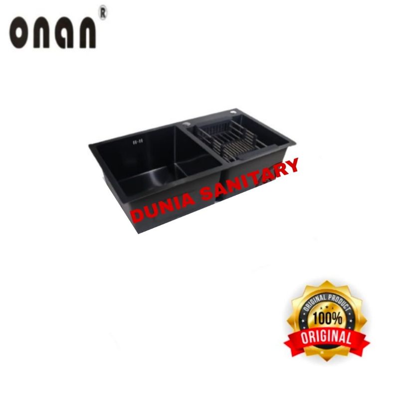 Paket Bak Cuci Piring ONAN 8245 BLACK ORIGINAL Kitchen sink Hitam Stainless SUS 303