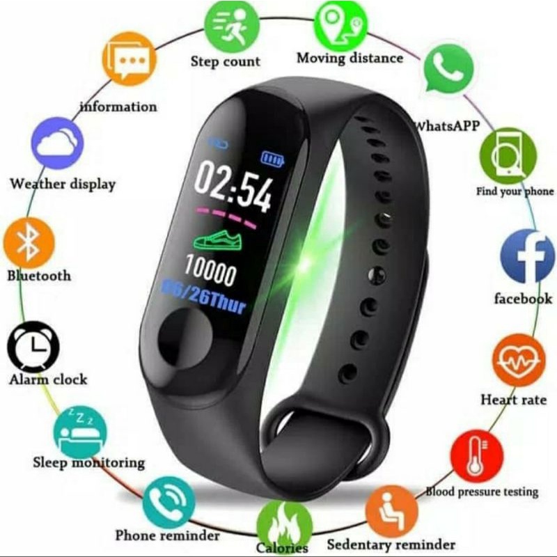 Smartband M3 smartwatch Heart Rate waterproof ip67 Mirip Mi Band 3