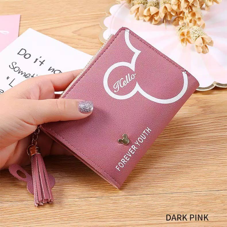 (FY) COD Dompet Wanita Import Murah Dompet Lipat Kecil Lucu Cantik Dompet murah  cantik real pic-PINK TUA