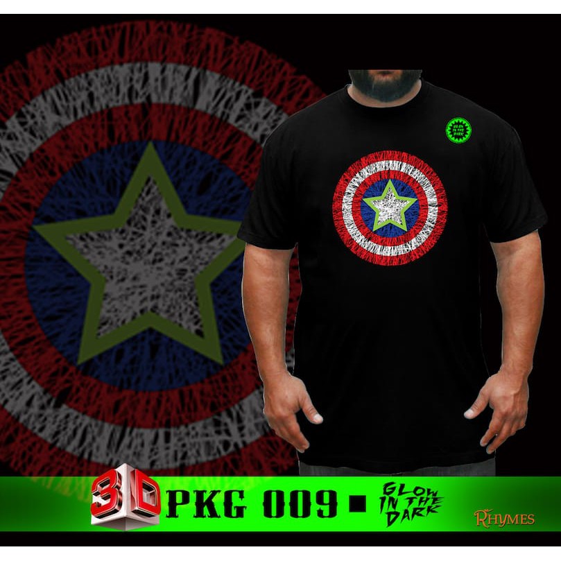 Baju Kaos Big Size Superhero Captain America Glow In The Dark Jumbo XL - XXXL