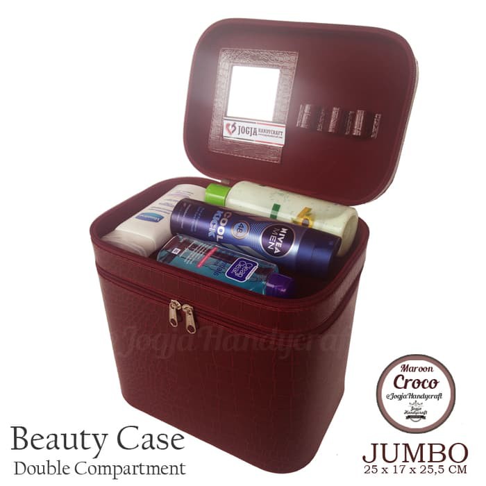 "Exclusive JUMBO Size Tas Tempat Kosmetik Maroon Croco / Beautycase"