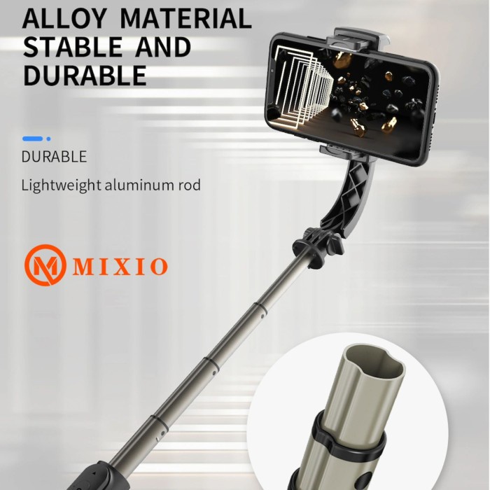 MIXIO - Q09 Alumunium Alloy Selfie Stick with LED Light for Phone