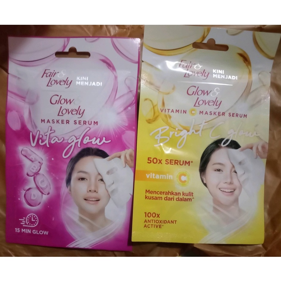 Fair n lovely vita glow/bright c glow serum sheet mask 20gr