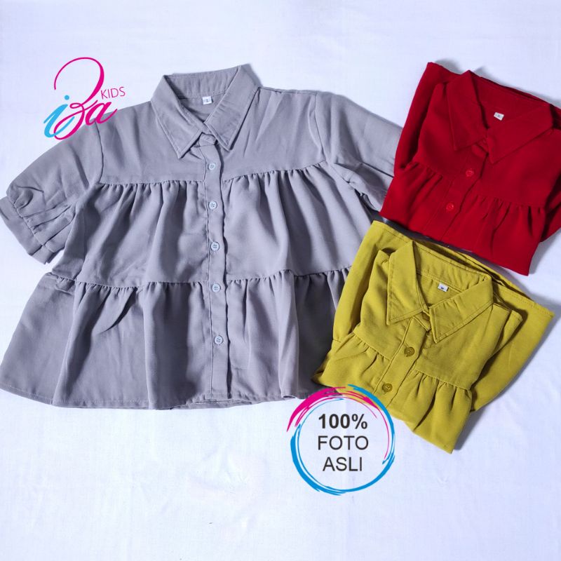 Baju lebaran anak kemeja anak perempuan atasan premium rempel tunik kekinian 5 6 7 8 9 tahun