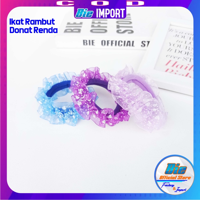 Scrunchie Ikat Rambut Motif Donat Renda Premium Impor Best Seller