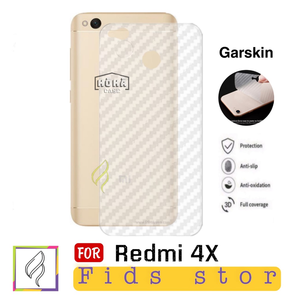 PROMO Garskin Carbon XIAOMI Redmi 4X REDMI 4 REDMI S2 REDMI 5A Anti Gores Pelindung Belakang HP Design Skin Carbon 3D