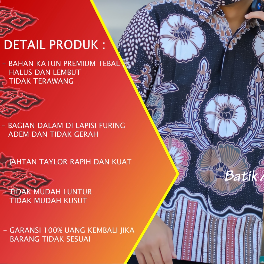 KEMEJA BATIK PRIA LENGAN PANJANG PREMIUM REGULAR KANTOR MODERN BATIK ALUNA PCW 012