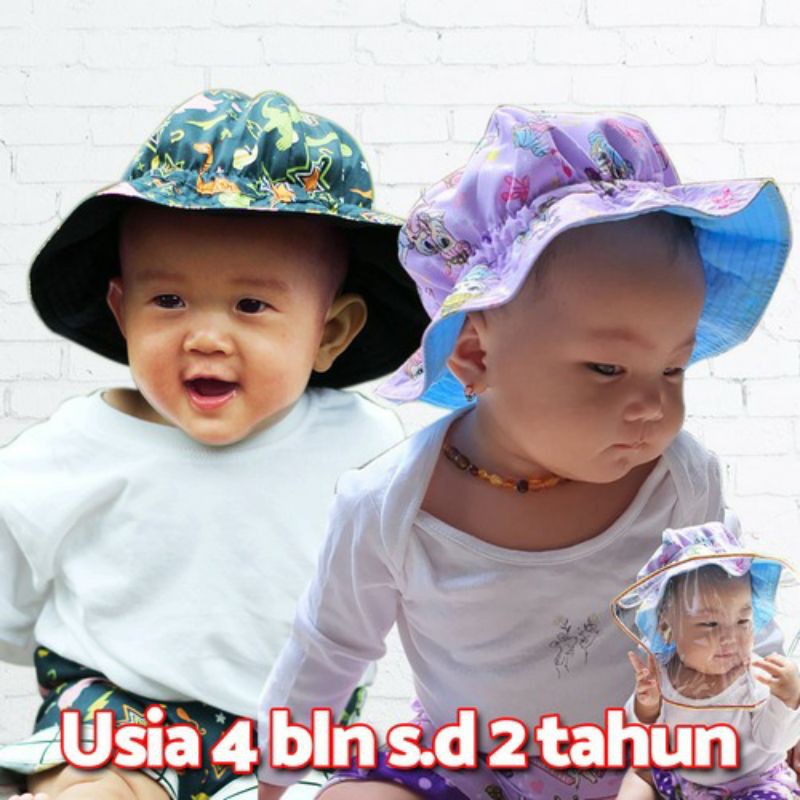 Topi Bucket Bayi Karakter - Topi Visor Faceshield Bayi Lucu