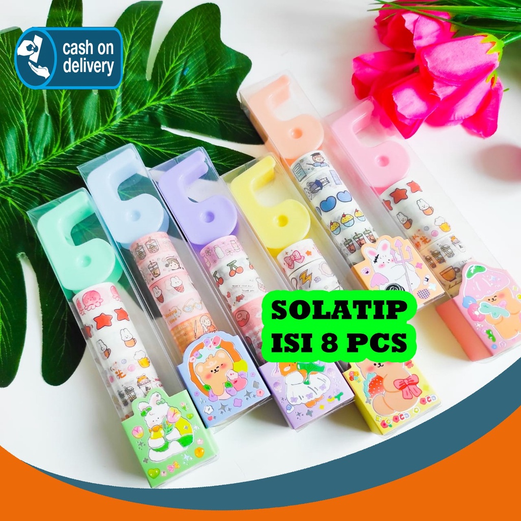 

1 SET SOLATIP WASHI TAPE MINI DISPENSER MINI ALAT JURNALING JURNAL ISI 8 PCS KARAKTER GAMBAR LUCU