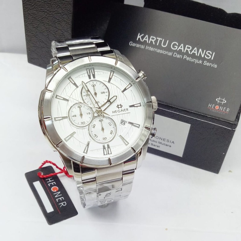 Jam tangan Hegner 5058 Tali Rantai Silver Original Pria