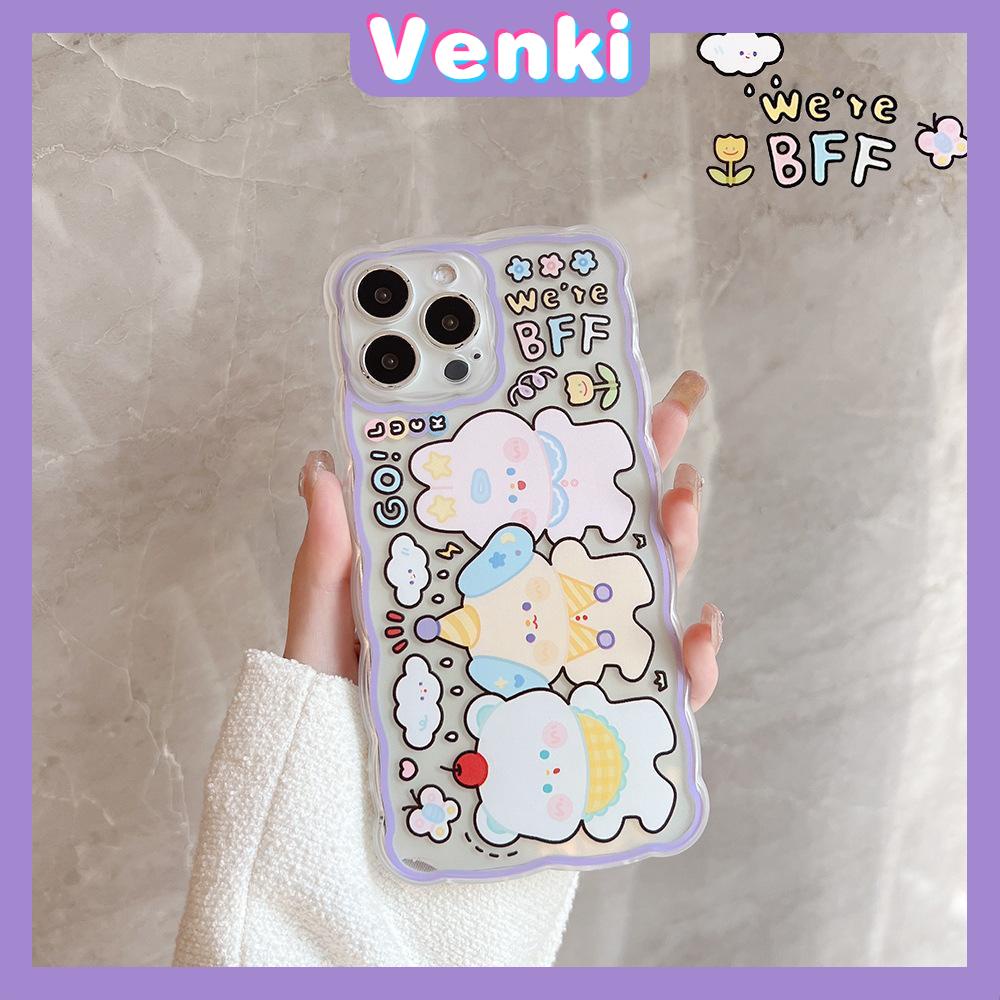iPhone Case Silicone Soft Case Clear Case Wave Non-Slip Shockproof Camera Full Coverage Protection Purple Bear Cute For iPhone 13 Pro Max iPhone 12 Pro Max iPhone 11 iPhone 7 Plus
