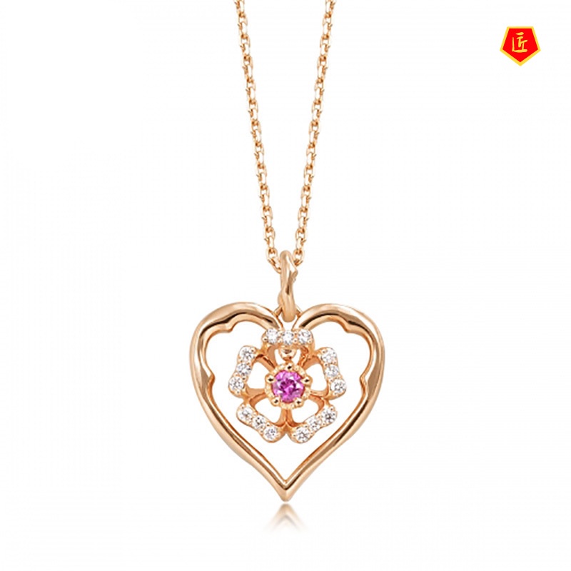 [Ready Stock]Heart-Shaped Pendant 18K Rose Gold Elegant Fashion