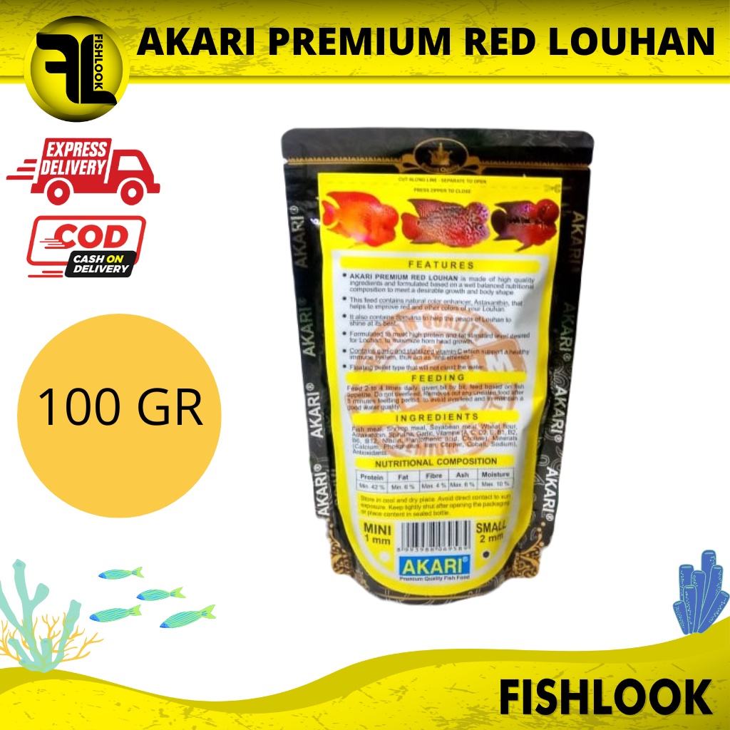 AKARI PREMIUM RED LOUHAN PAKAN IKAN MAKANAN IKAN LOUHAN 100 Gram